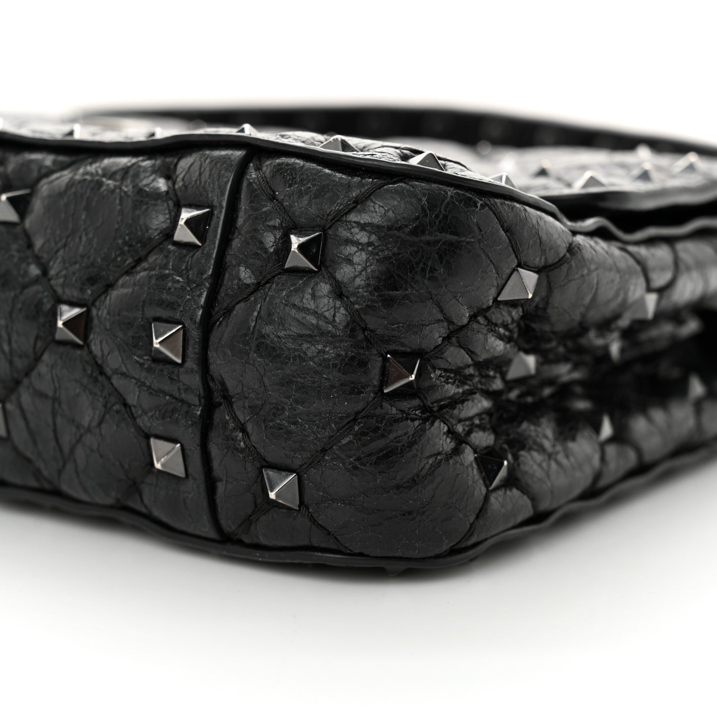 Craquele Nappa Small Rockstud Spike Shoulder Bag Black