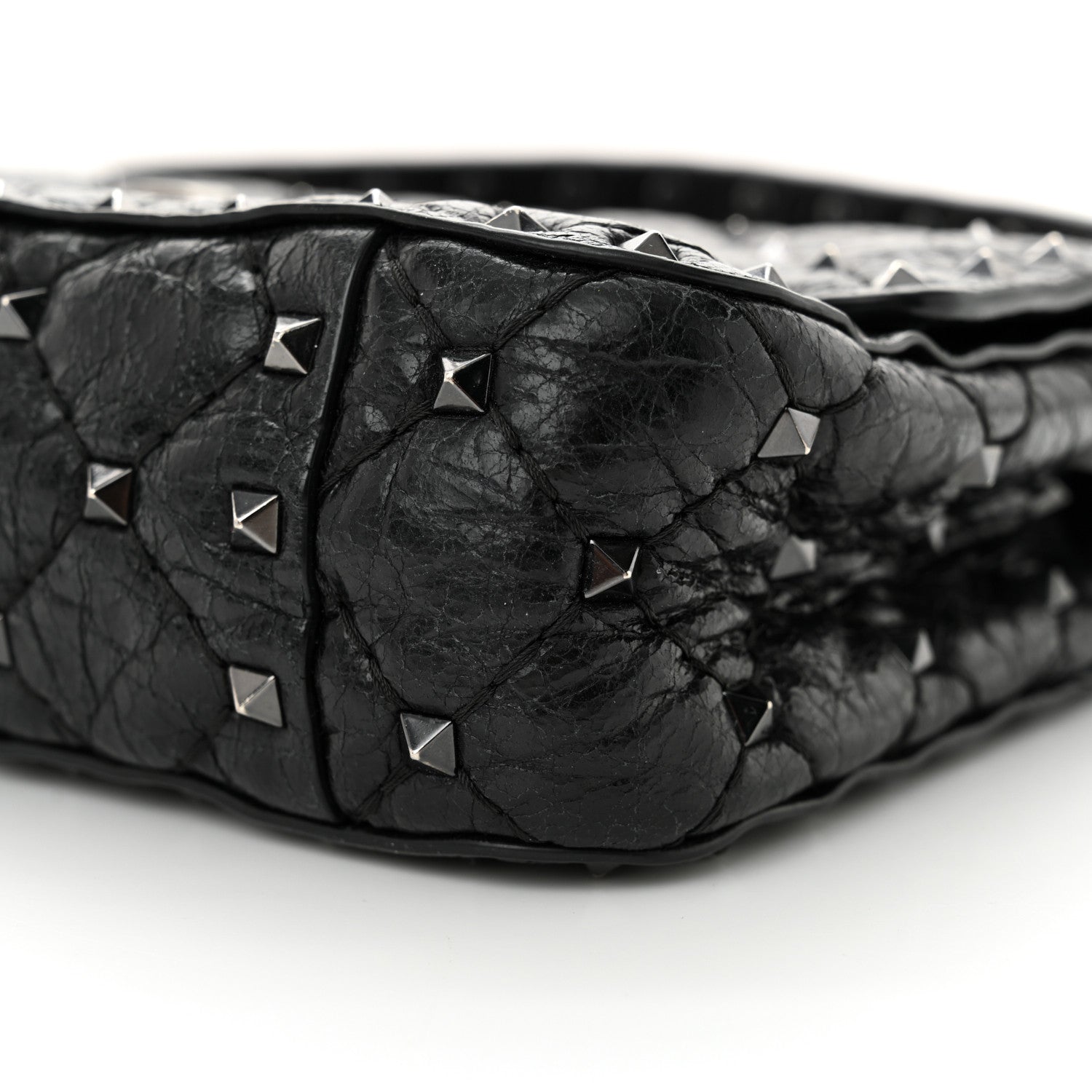 Valentino Garavani Craquele Nappa Small Rockstud Spike Shoulder Bag Black 9 of 13