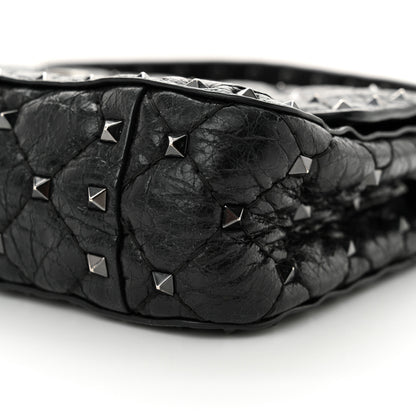 Valentino Garavani Craquele Nappa Small Rockstud Spike Shoulder Bag Black 9 of 13