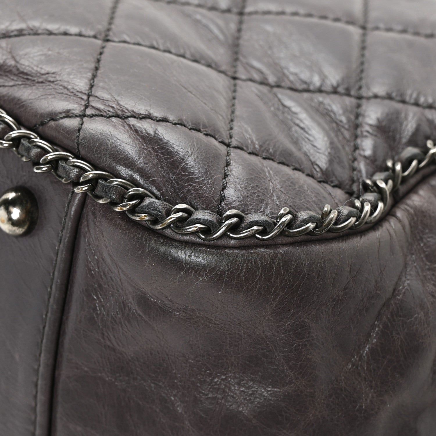 Chanel Calfskin Quilted Large CC Enchained Accordion Flap Grey 11 of 11