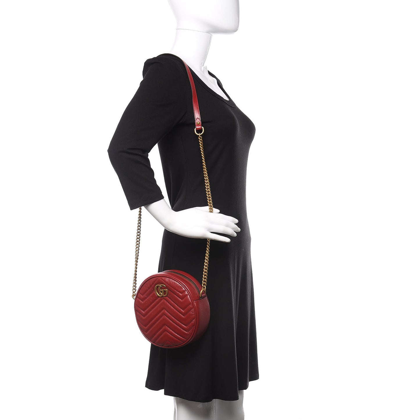 Glazed Calfskin Matelasse Heart Mini GG Marmont Round Shoulder Bag Romantic Cerise