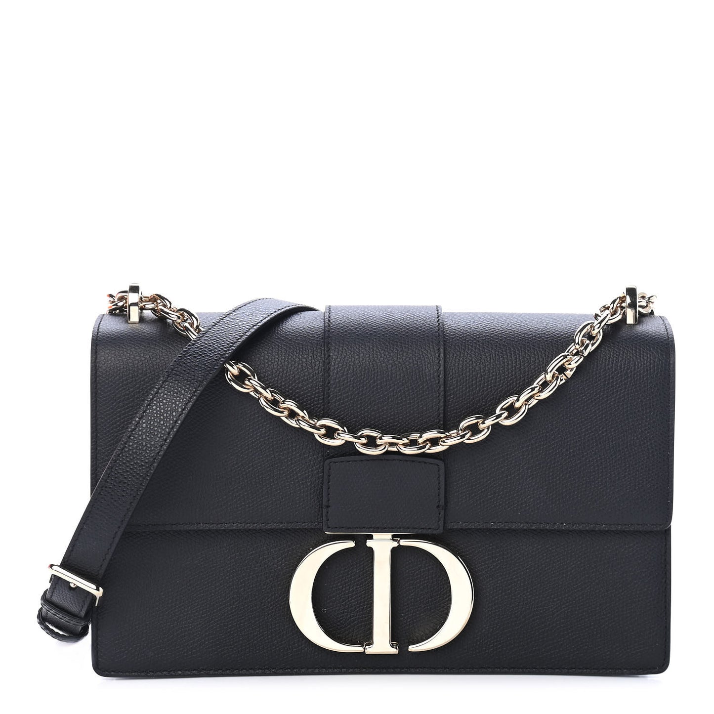 Grained Calfskin Embossed 30 Montaigne Chain Flap Bag Black