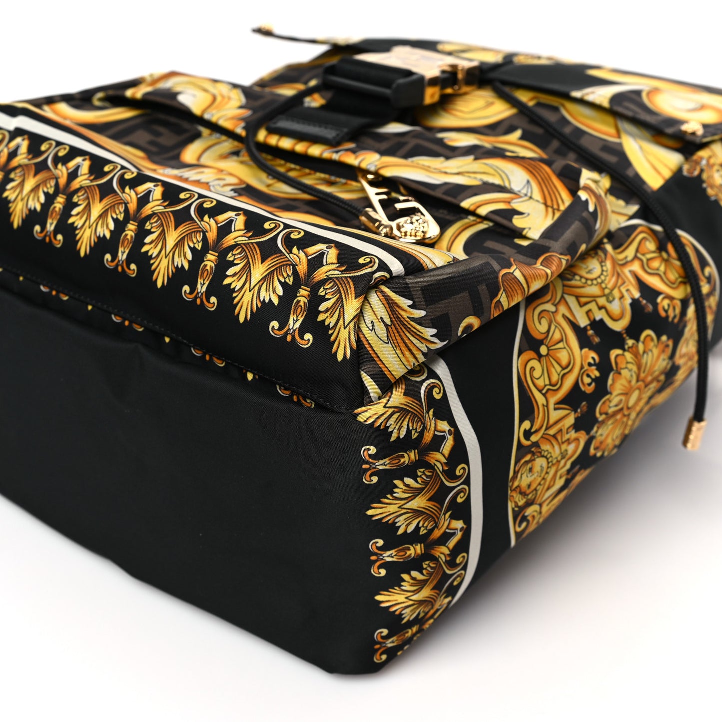 X VERSACE Silk Vitello Fendace FF Baroque Backpack Tobacco Black Gold