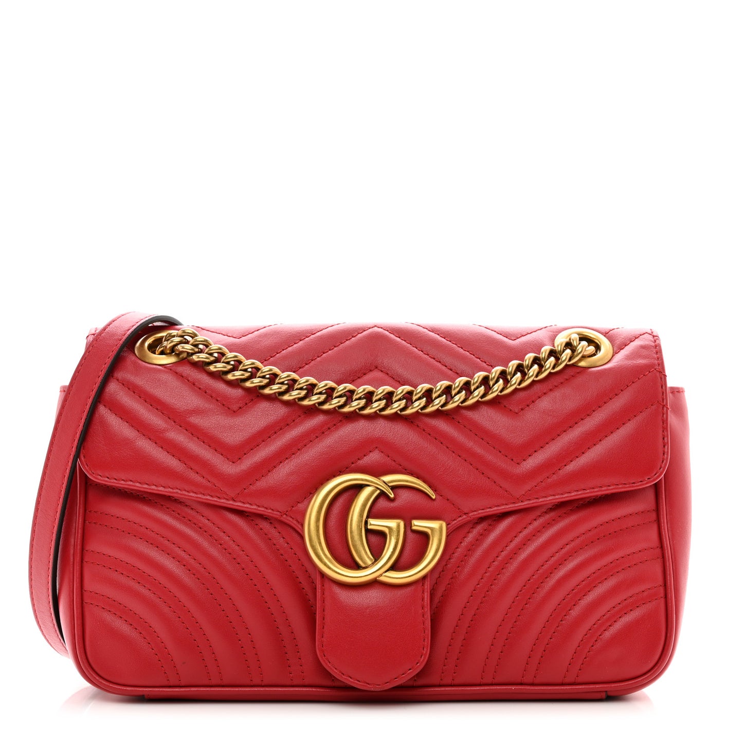 Calfskin Matelasse Small GG Marmont Shoulder Bag Hibiscus Red