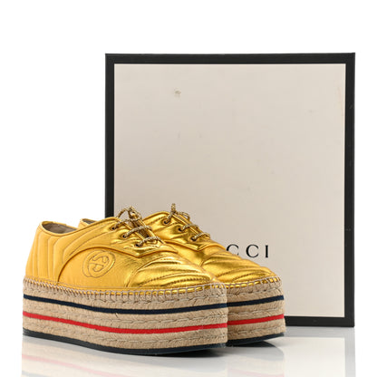 Gucci Metallic Nappa Matelasse GG Pilar Flatform Lace-Up Espadrilles 39 Oro Vecchio 11 of 11