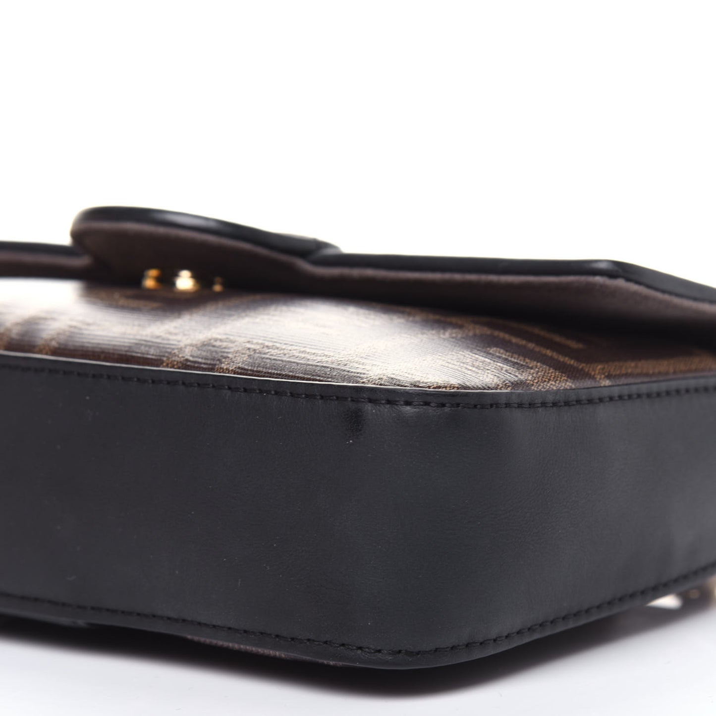 Glazed Fabric Vitello Century FF 1974 Stamp Patch Mini Double F Crossbody Bag Mogano Panna Black