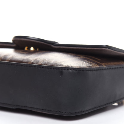 Fendi Glazed Fabric Vitello Century FF 1974 Stamp Patch Mini Double F Crossbody Bag Mogano Panna Black 10 of 12