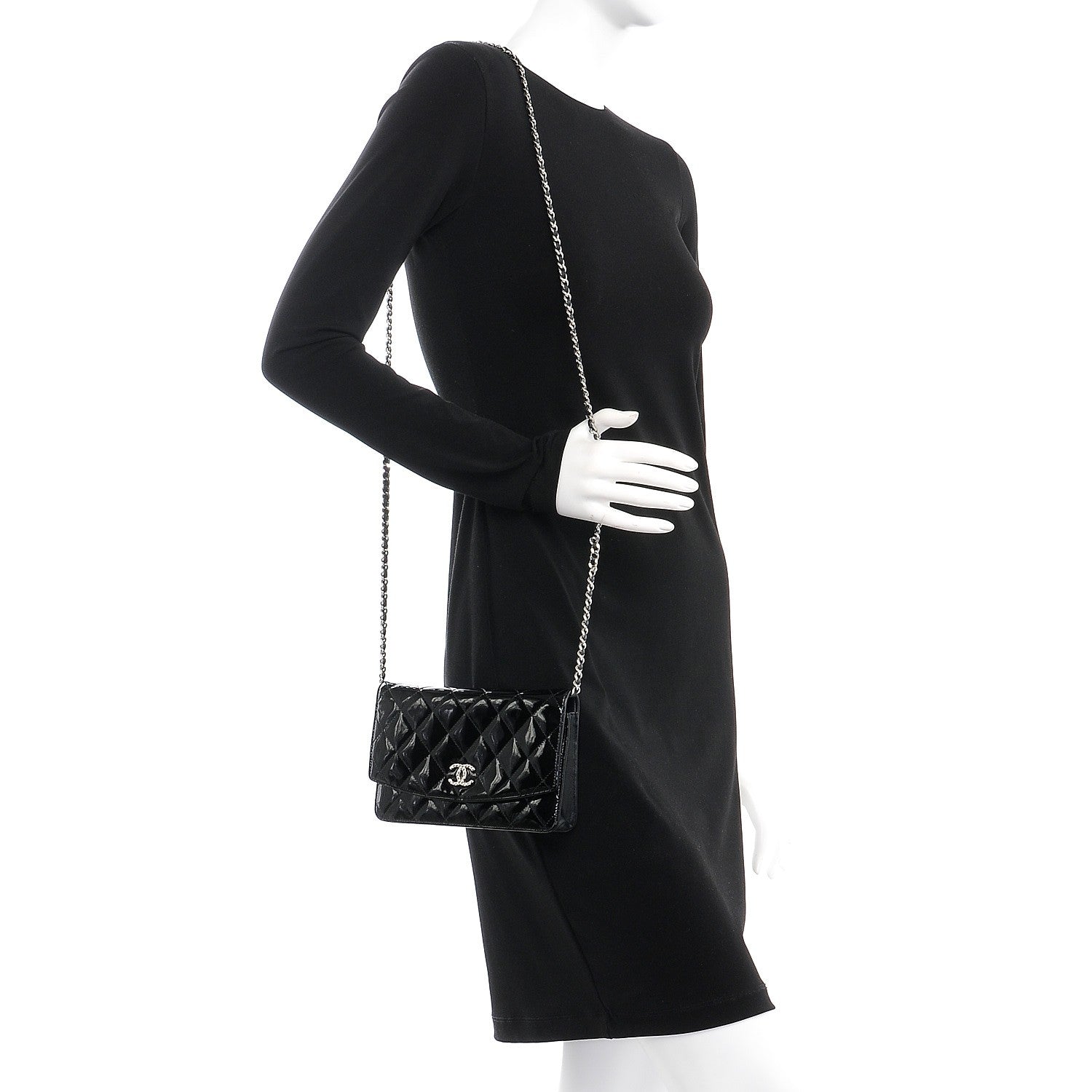 Chanel Patent Quilted Brilliant Wallet On Chain WOC Black 2 of 9