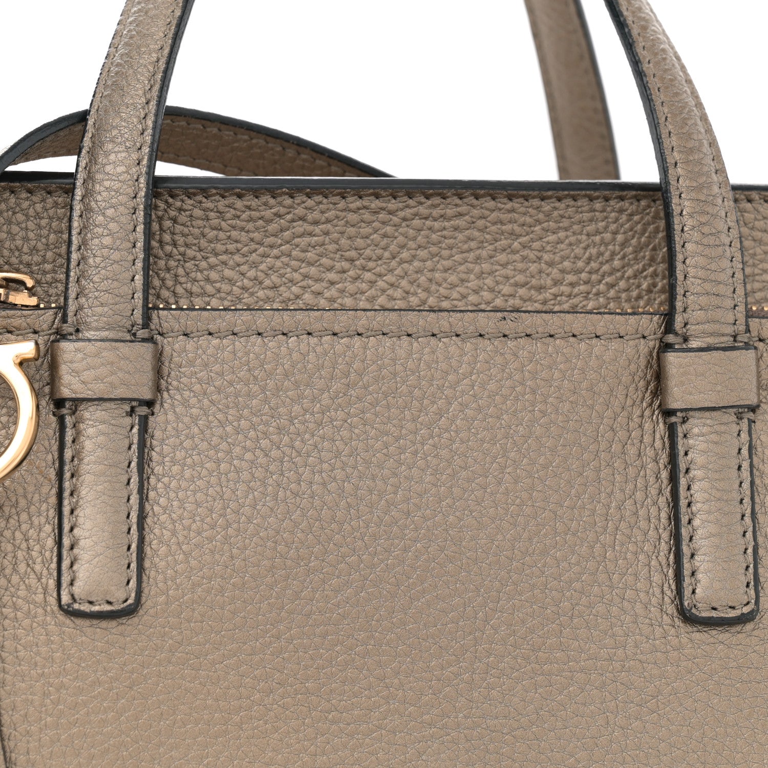 Salvatore Ferragamo Metallic Hammered Calfskin Double Handle Small Amy Tote Graphite 8 of 13