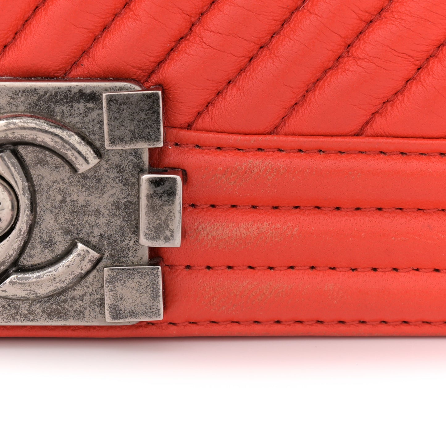 Wrinkled Lambskin Chevron Quilted Medium Boy Flap Orange