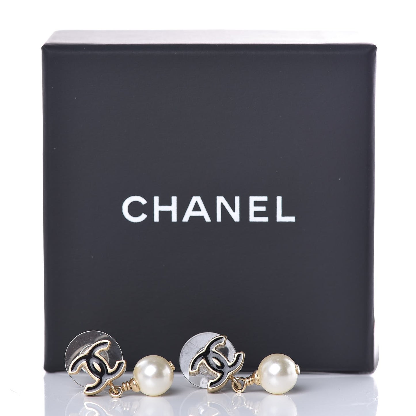 Pearl Enamel CC Drop Earrings Black