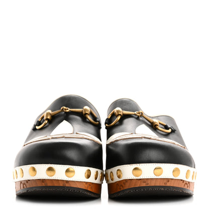 Gucci X ADIDAS Quebec Calfskin Quentin Goatskin Horsebit Trefoil Clog Mules 37 Black Off White 3 of 14
