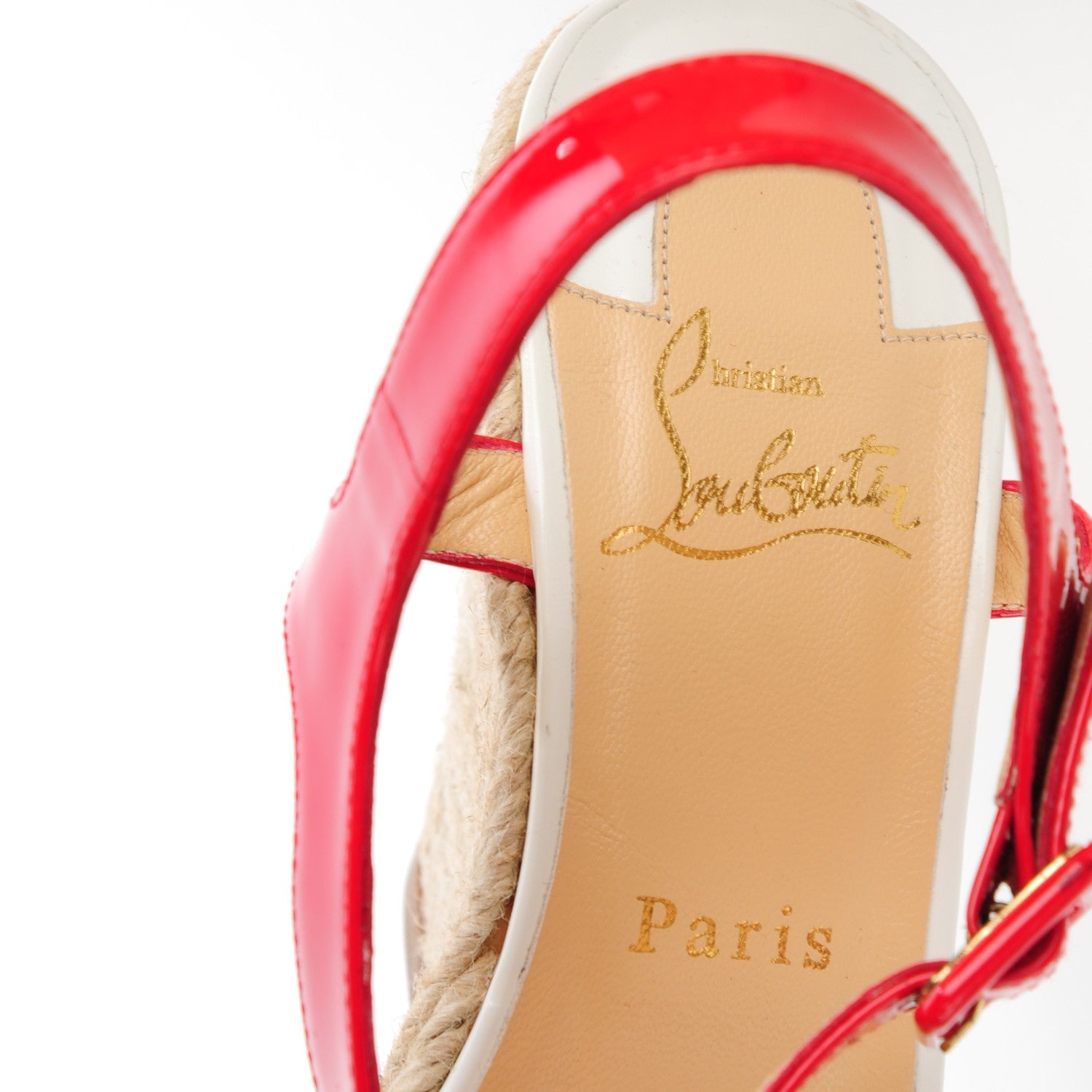 Christian Louboutin Patent Spachica 140 Wedge Sandals 38 Red White Navy 7 of 7