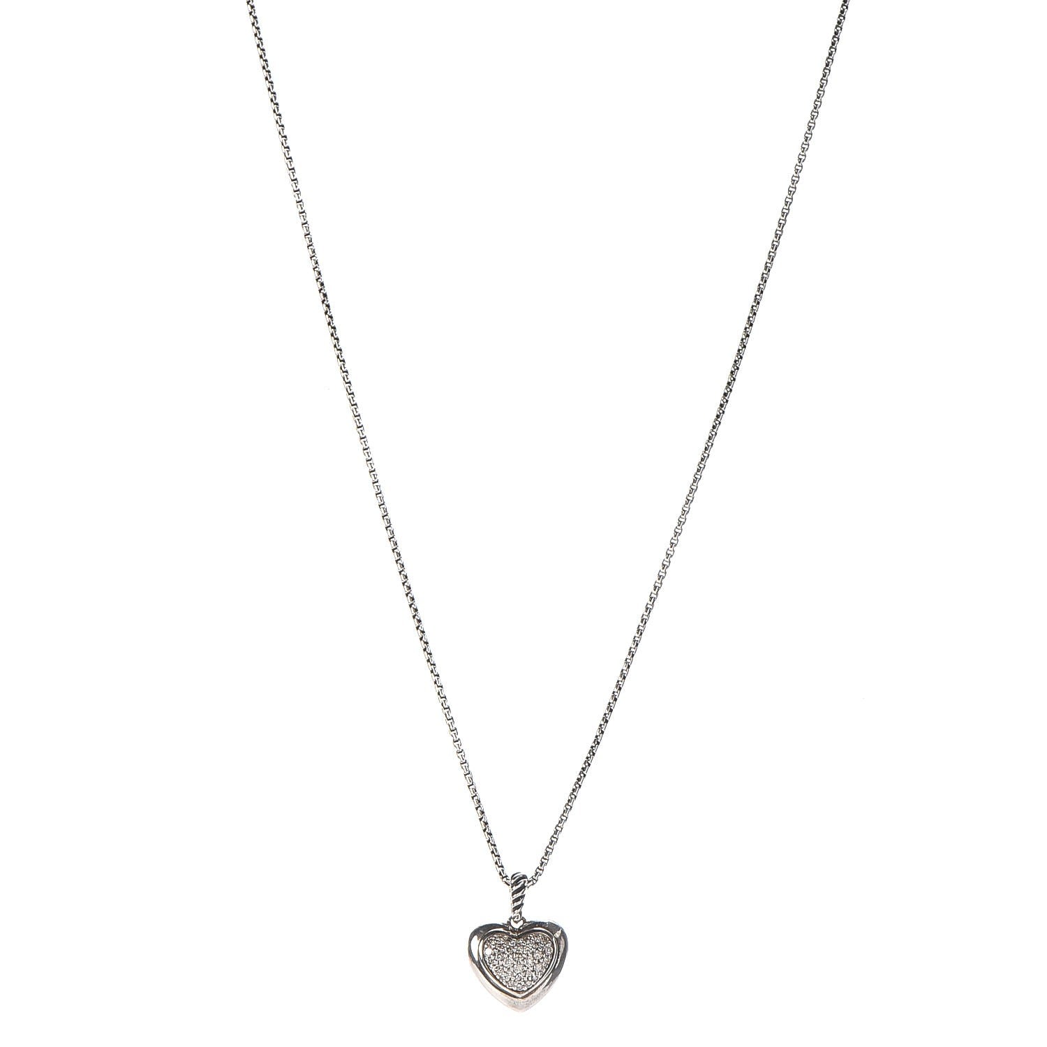 David Yurman Sterling Silver Diamond Cable Heart Pendant Necklace 1 of 7