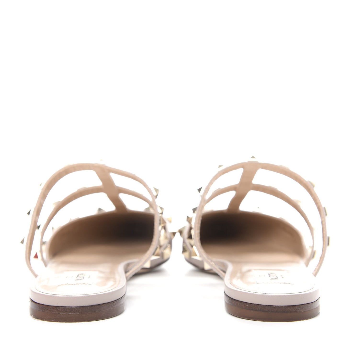Pebbled Calfskin Rockstud Flat Cage Mules 38.5 Poudre