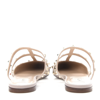 Valentino Garavani Pebbled Calfskin Rockstud Flat Cage Mules 38.5 Poudre 7 of 11