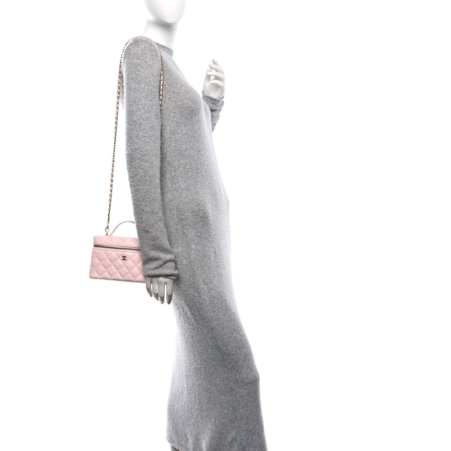 Chanel Caviar Quilted Top Handle Slim Vanity With Chain Light Pink 2 of 11