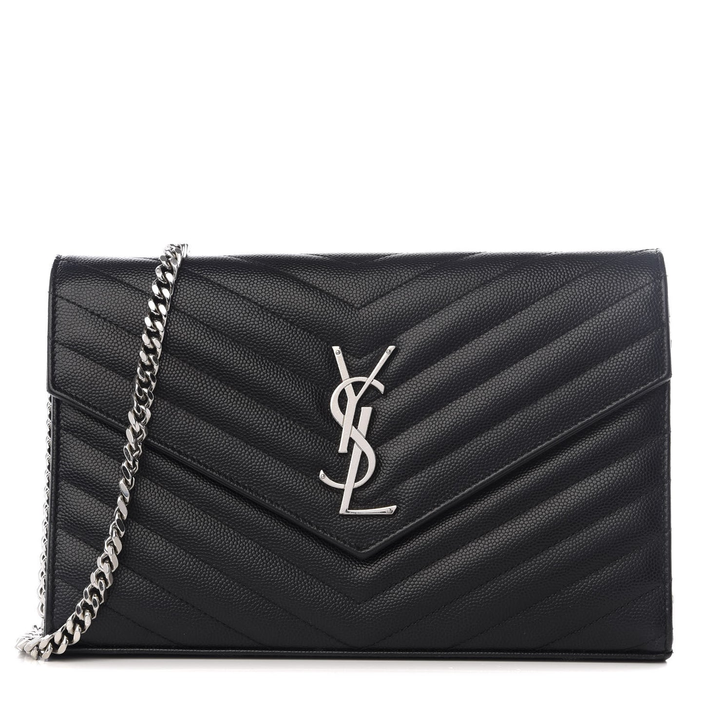 Grain De Poudre Matelasse Chevron Monogram Chain Wallet Black