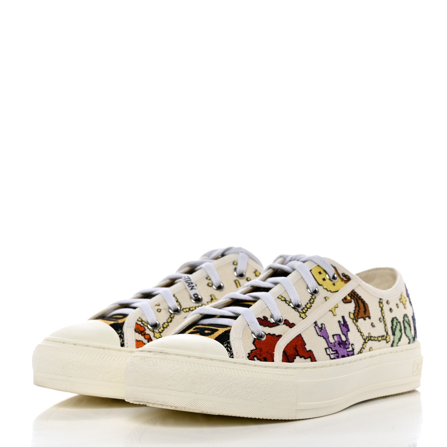 Canvas Zodiac Pixel Embroidered Womens Walk'N'Dior Low Top Sneakers 39 White Multicolor