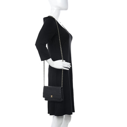 Chanel Lambskin Camellia Embossed Wallet On Chain WOC Black 2 of 11