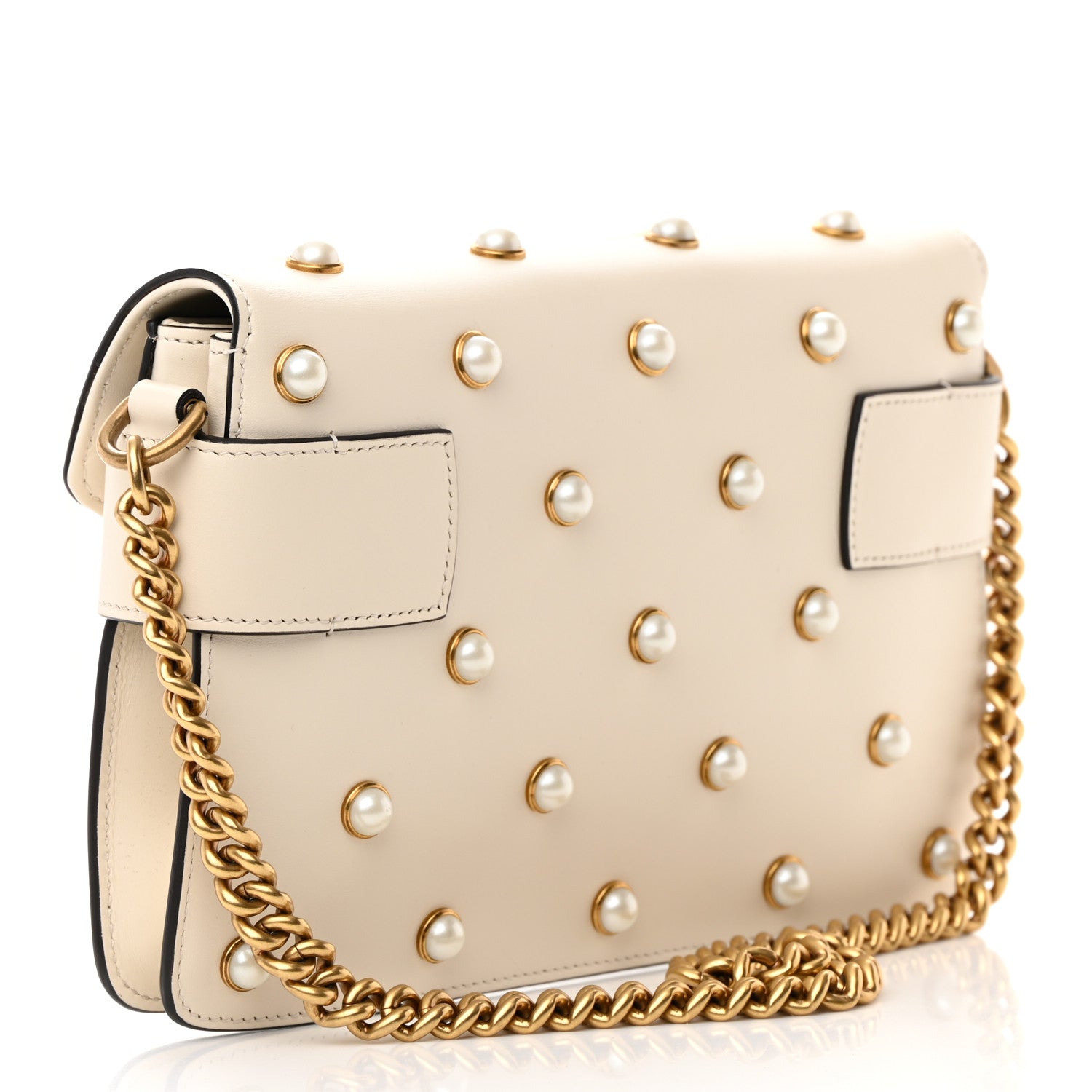 Gucci Nappa Pearl Studded Mini Queen Margaret Broadway Shoulder Bag Mystic White 3 of 14