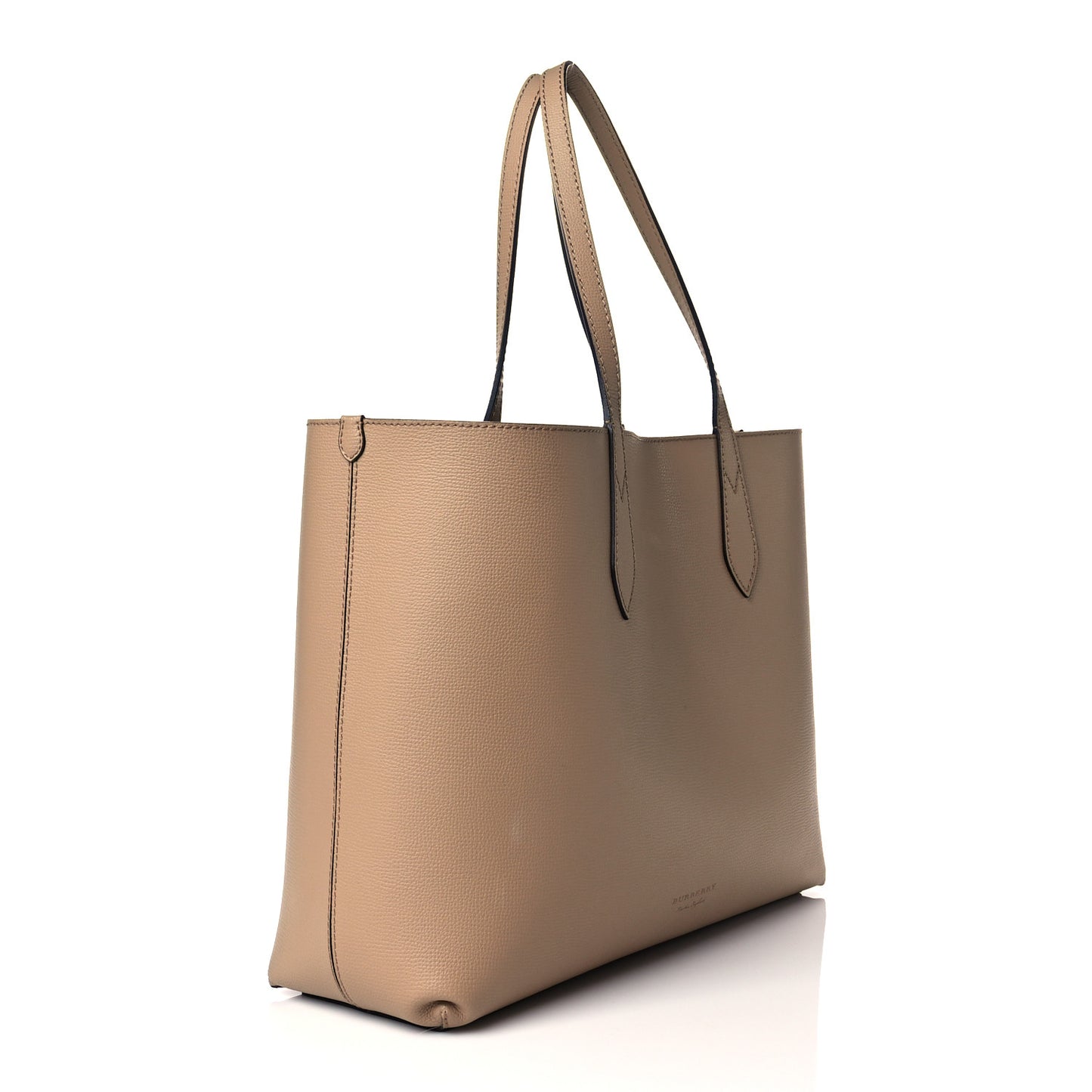 Grainy Calfskin Haymarket Check Small Reversible Tote Mid Camel