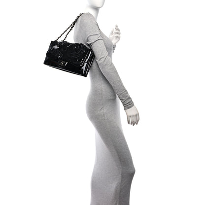 Chanel Patent Tweed Camellia Petals Large Flap Black 2 of 14