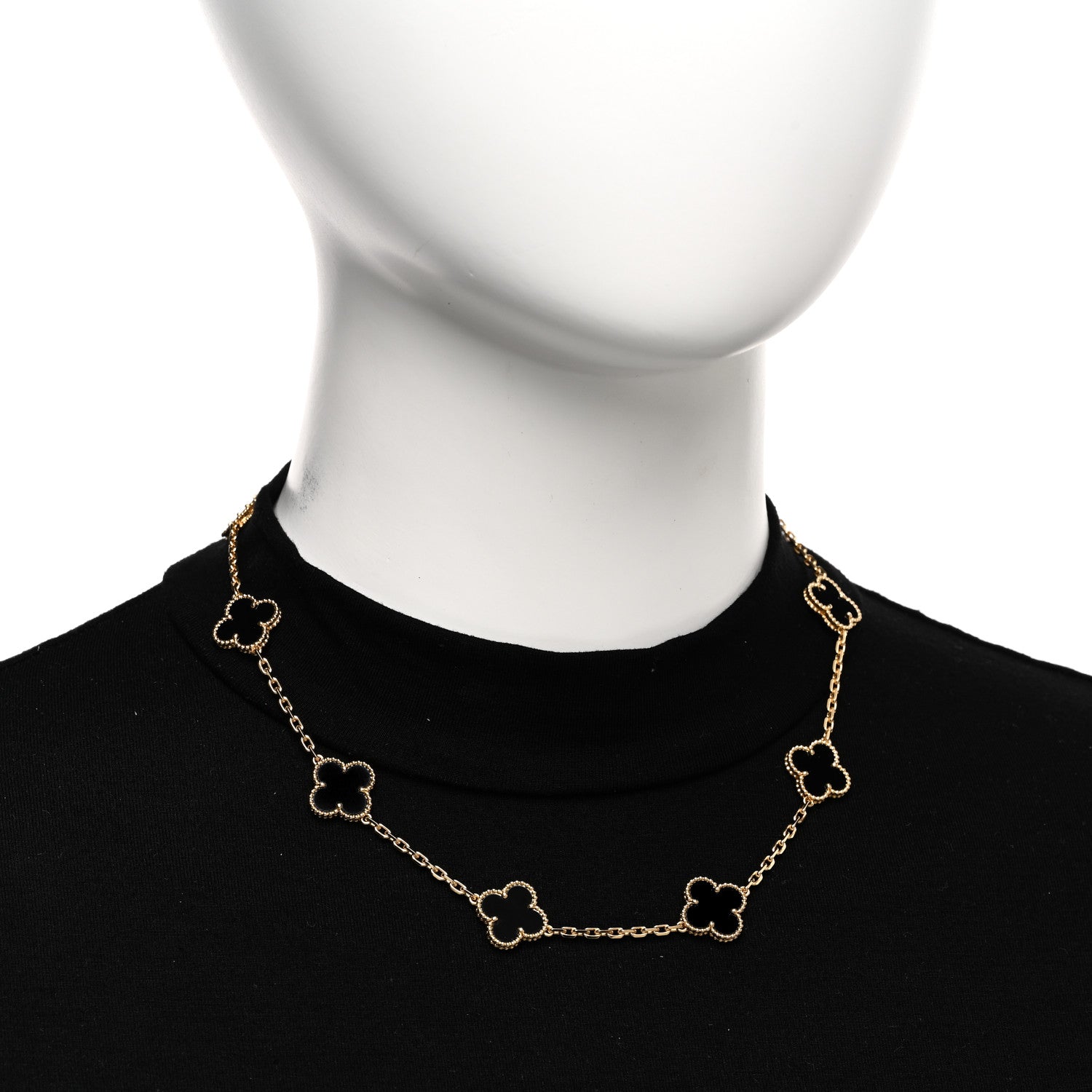 Van Cleef & Arpels 18K Yellow Gold Black Onyx 10 Motifs Vintage Alhambra Necklace 2 of 5