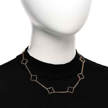 Van Cleef & Arpels 18K Yellow Gold Black Onyx 10 Motifs Vintage Alhambra Necklace 2 of 5