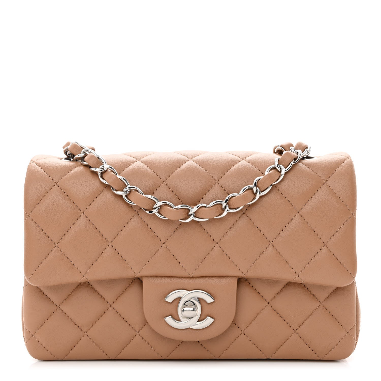 Chanel Lambskin Quilted Mini Rectangular Flap Dark Beige 1 of 11