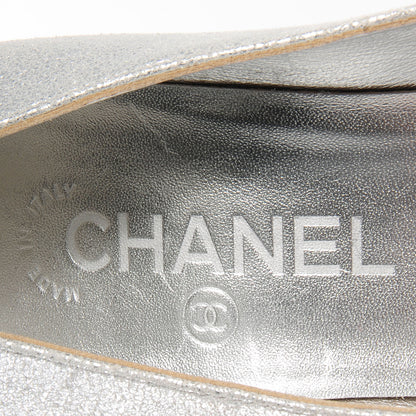 Chanel Metallic Leather Cap Toe Pumps Silver Black 37.5 8 of 10