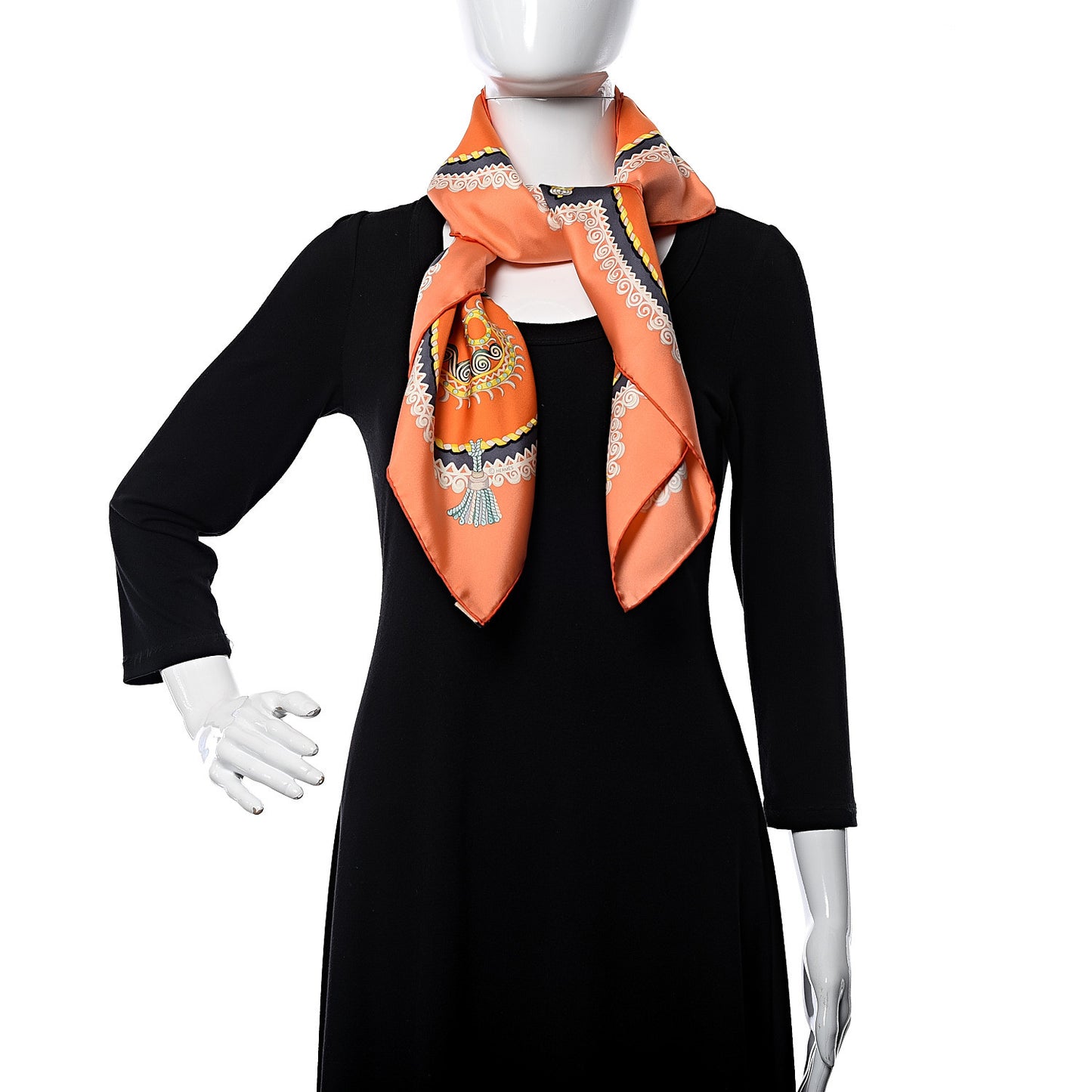 Silk Carre Paperoles Scarf 90 Orange Anthracite Vert