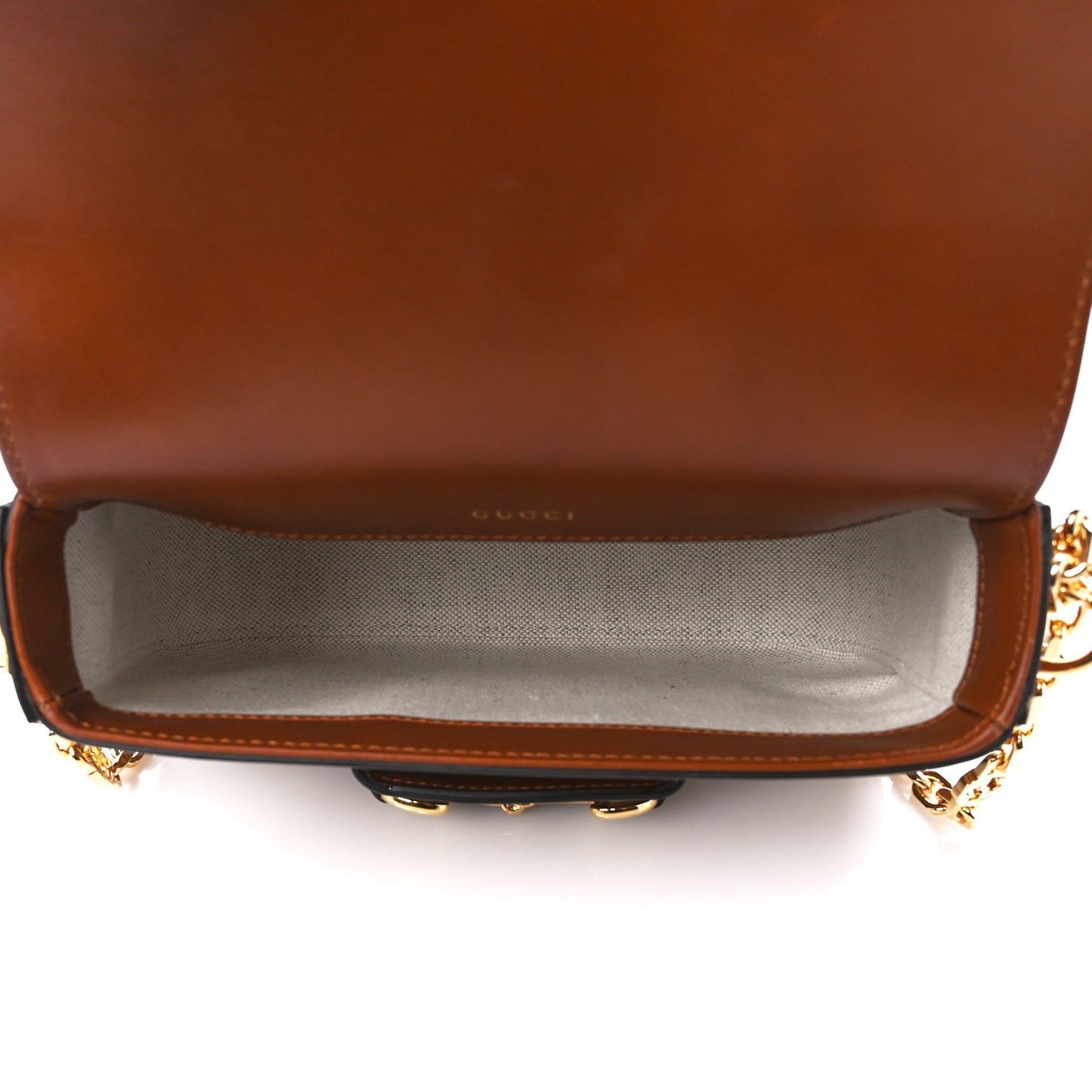 New Canvas Charisma Calfskin Crystal GG Monogram Mini Horsebit 1955 Shoulder Bag Camel Ebony