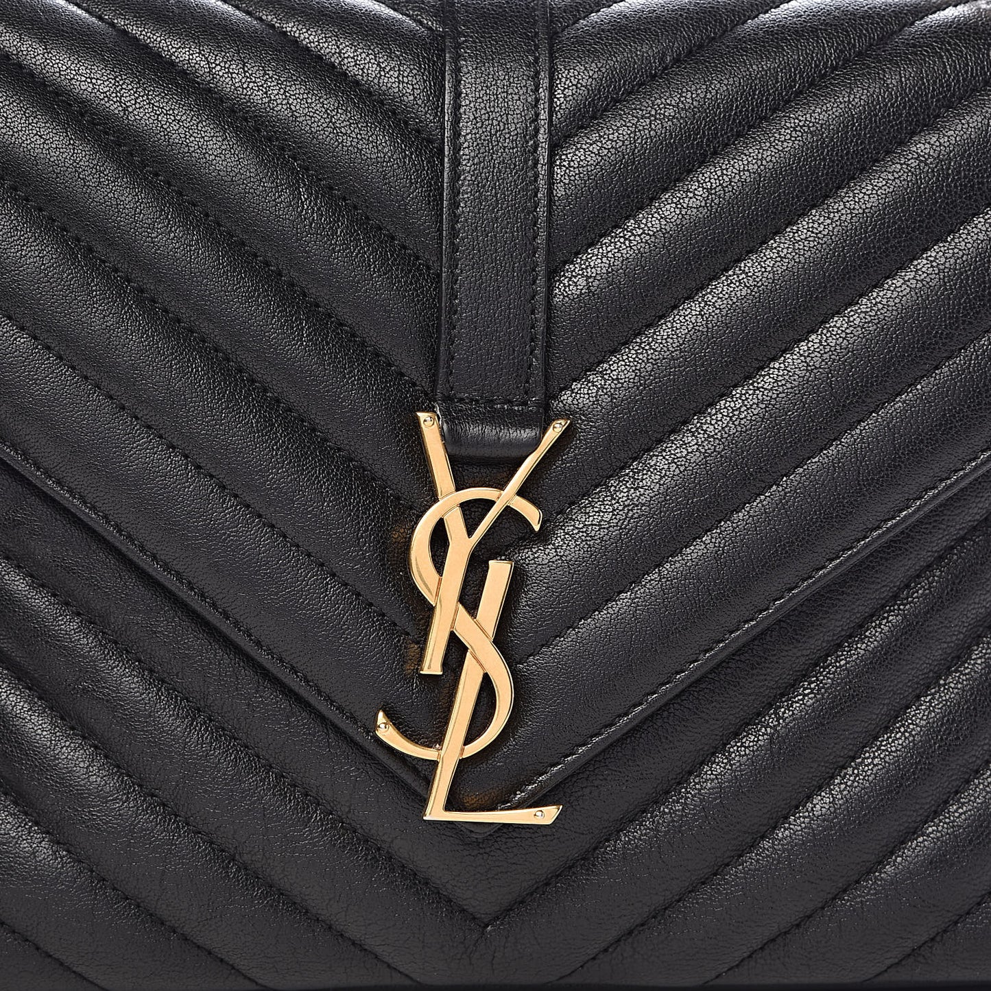 Sheepskin Matelasse Chevron Monogram Medium College Bag Black
