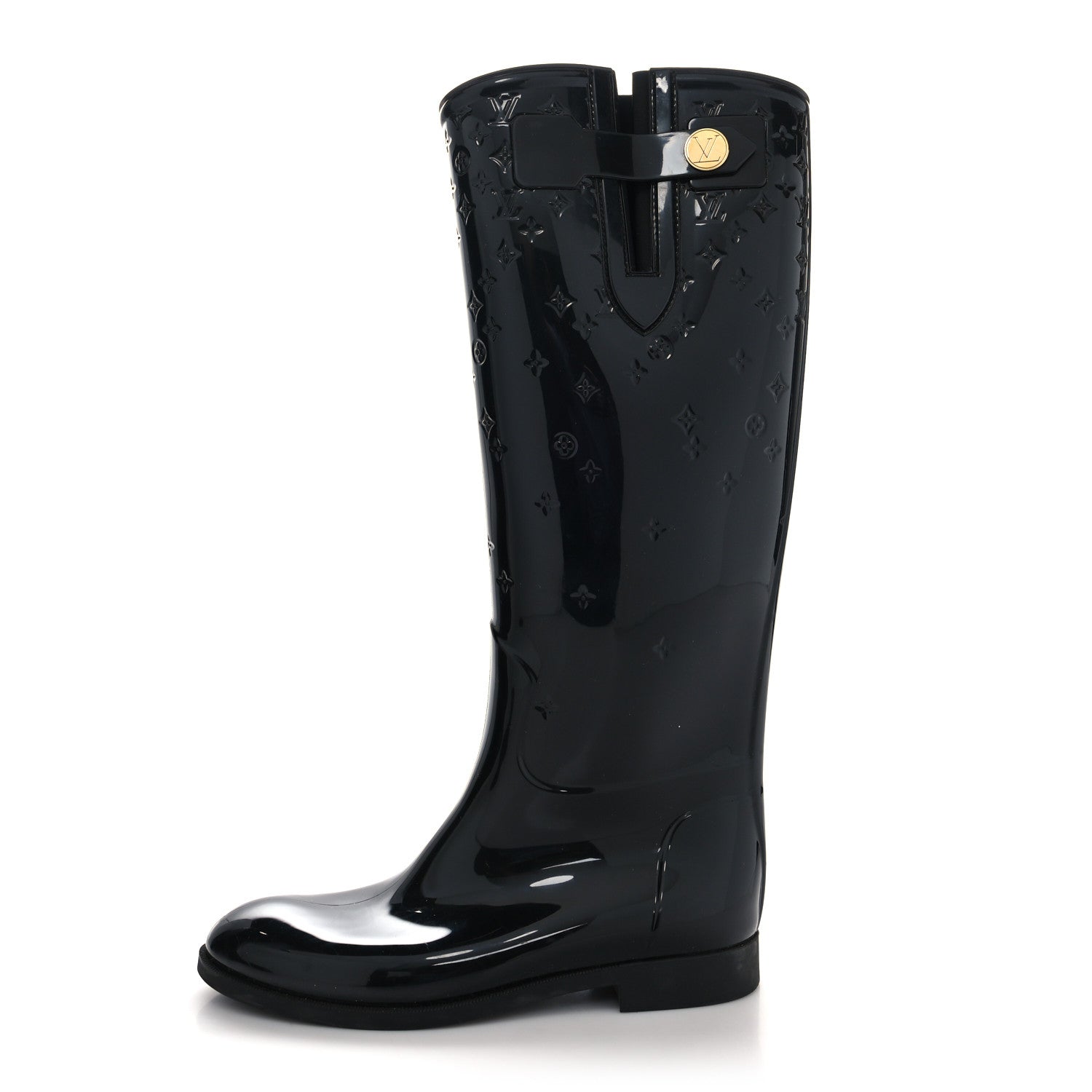 Louis Vuitton Rubber Embossed Monogram Drops High Rain Boots 37 Black 1 of 7