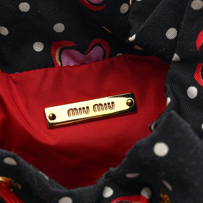 Miu Miu Nylon Polka Dots Heart Print Drawstring Pouch Black Multicolor 5 of 6