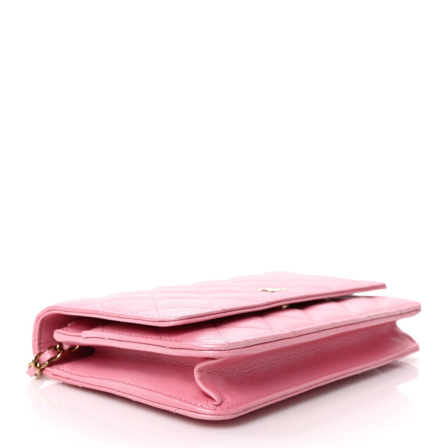 Cloudy Pearly Goatskin Quilted Wallet on Chain WOC Light Pink