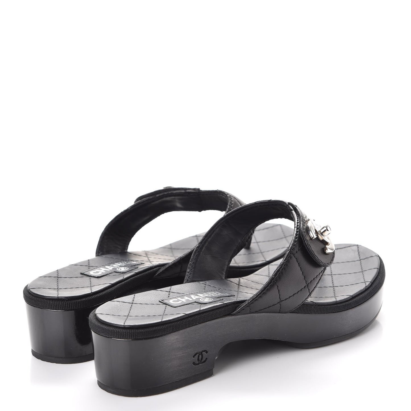 Lambskin Quilted CC Turnlock Sandals 36 Black
