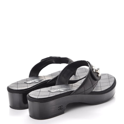 Chanel Lambskin Quilted CC Turnlock Sandals 36 Black 4 of 7