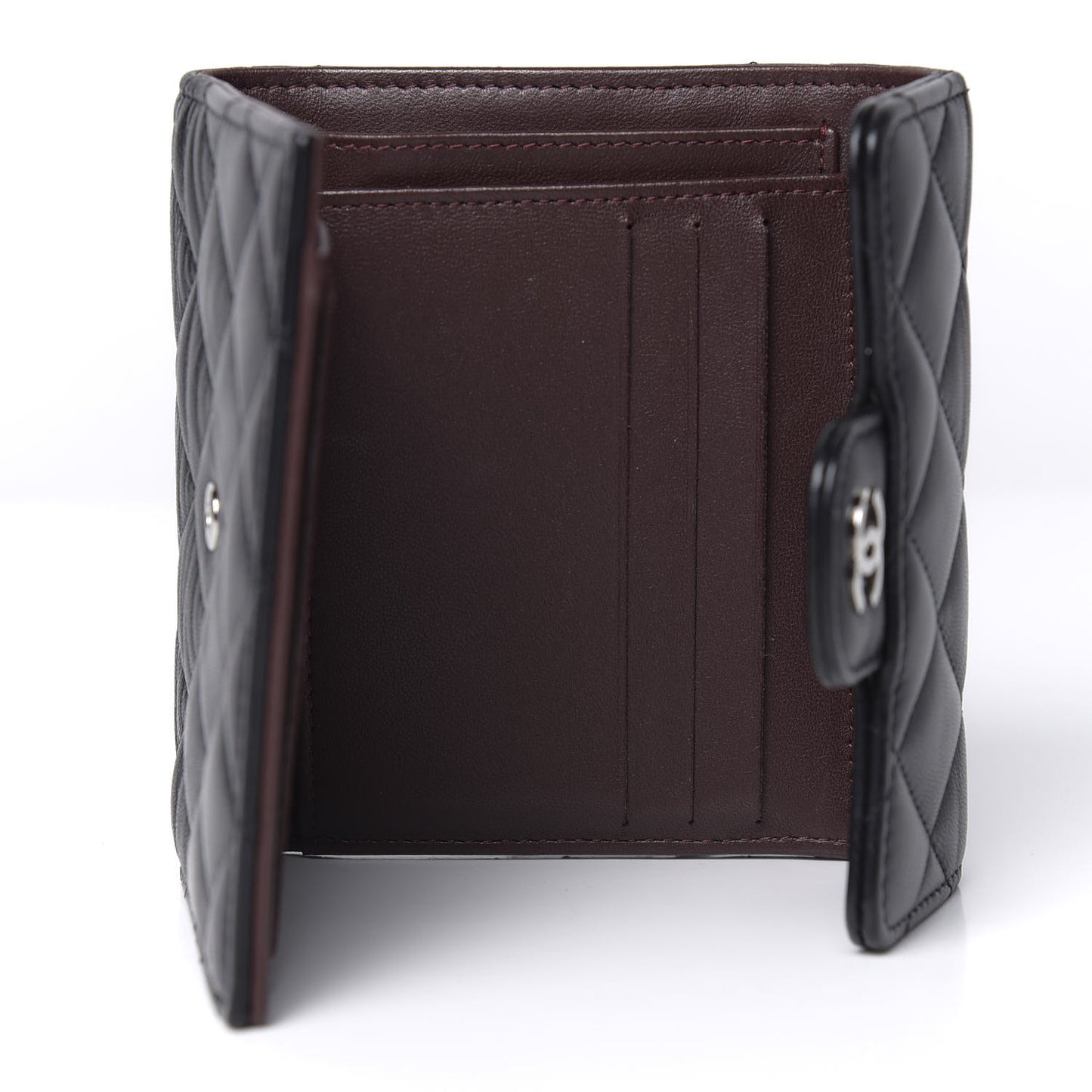 Lambskin Quilted Compact Flap Wallet Black
