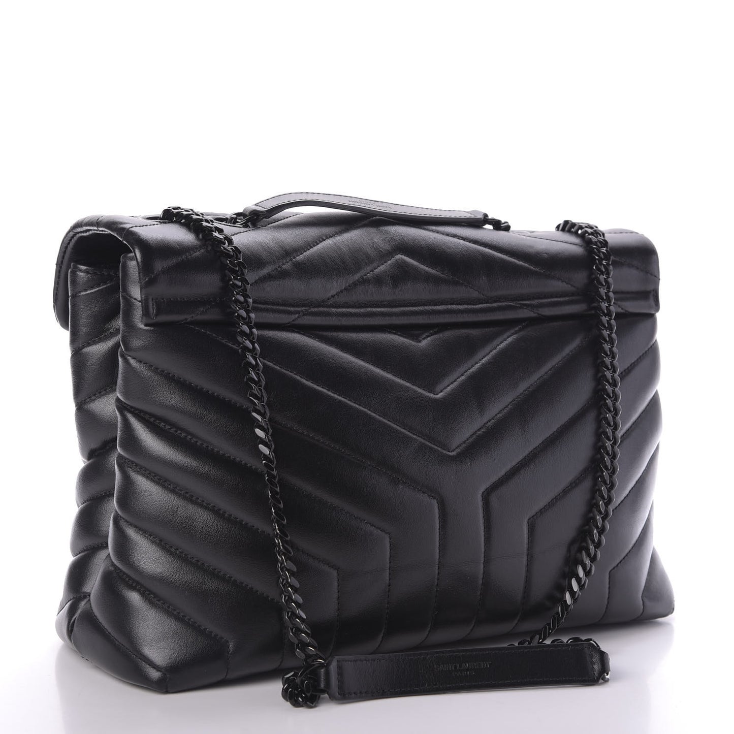 Calfskin Y Quilted Monogram Medium Loulou Chain Satchel Black