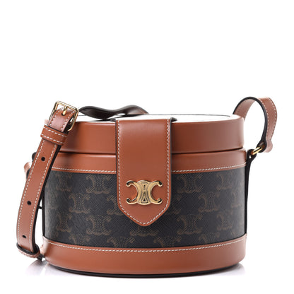 Celine Calfskin Triomphe Canvas Medium Tambour Bag Tan 1 of 4