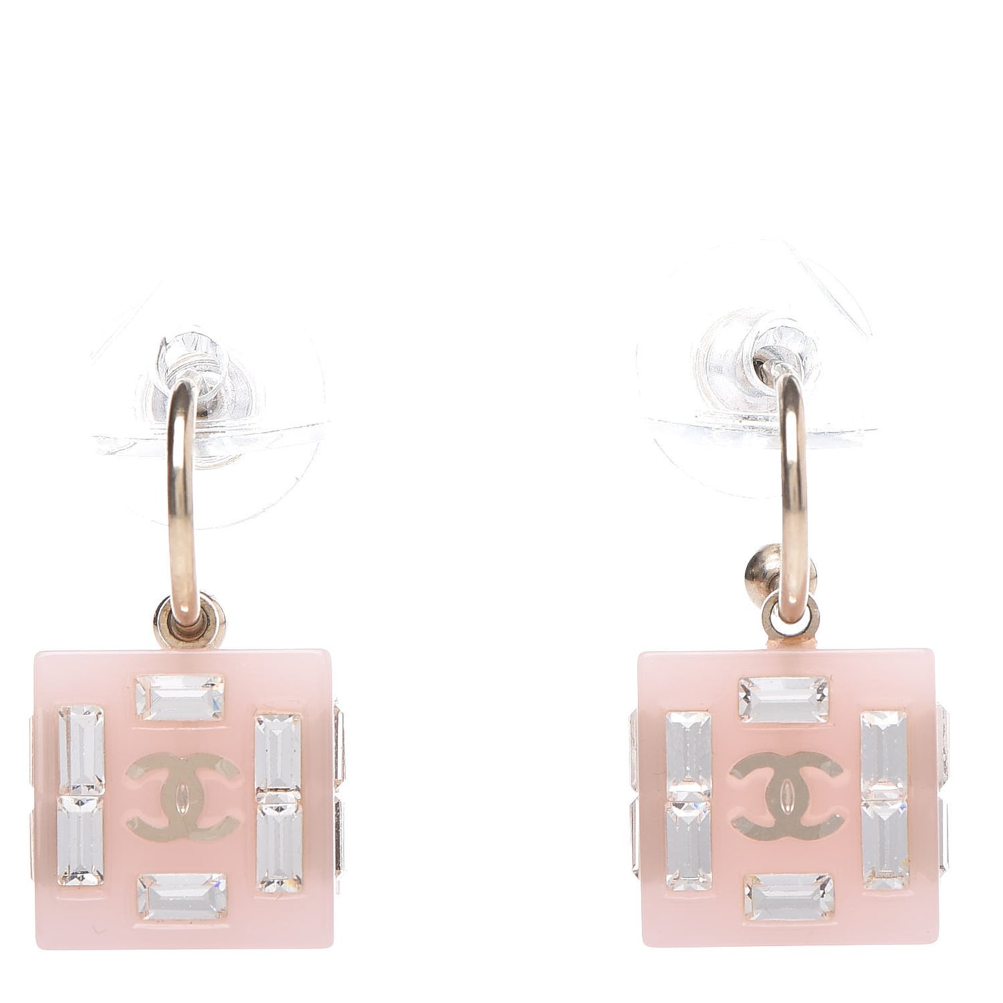 Resin Baguette Crystal Geometric Square CC Drop Earrings Pink
