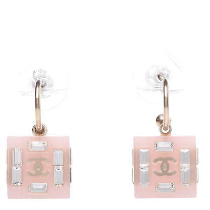 Chanel Resin Baguette Crystal Geometric Square CC Drop Earrings Pink 1 of 4