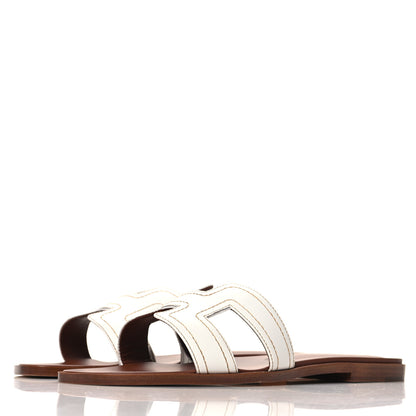 Hermes Calfskin Stitched Oran Sandals 40 White 4 of 10