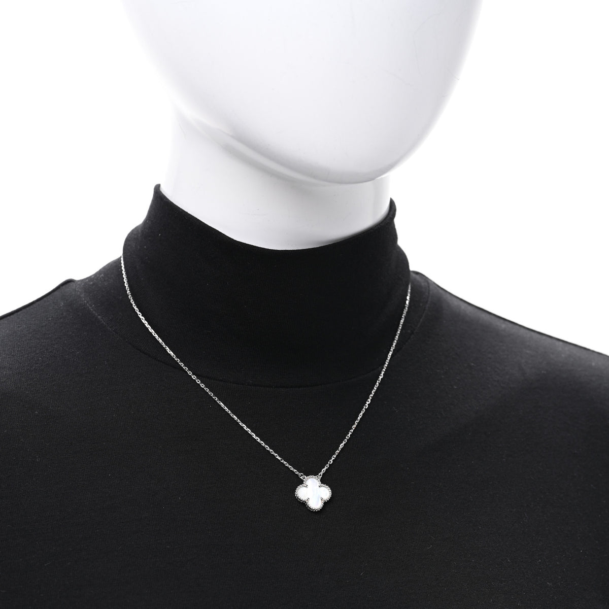 Van Cleef & Arpels 18K White Gold Mother Of Pearl Vintage Alhambra Pendant Necklace 2 of 5