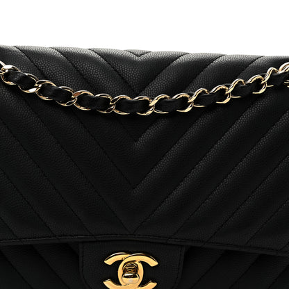 Chanel Matte Caviar Chevron Quilted Medium Double Flap Black 8 of 10