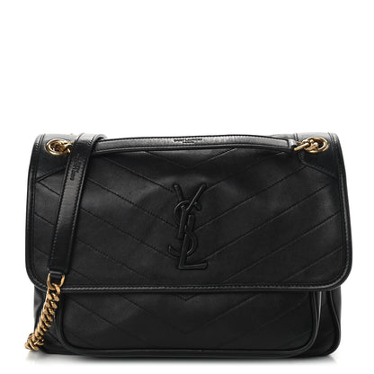 Saint Laurent Lambskin Matelasse Monogram Medium Niki Chain Satchel Black 1 of 8
