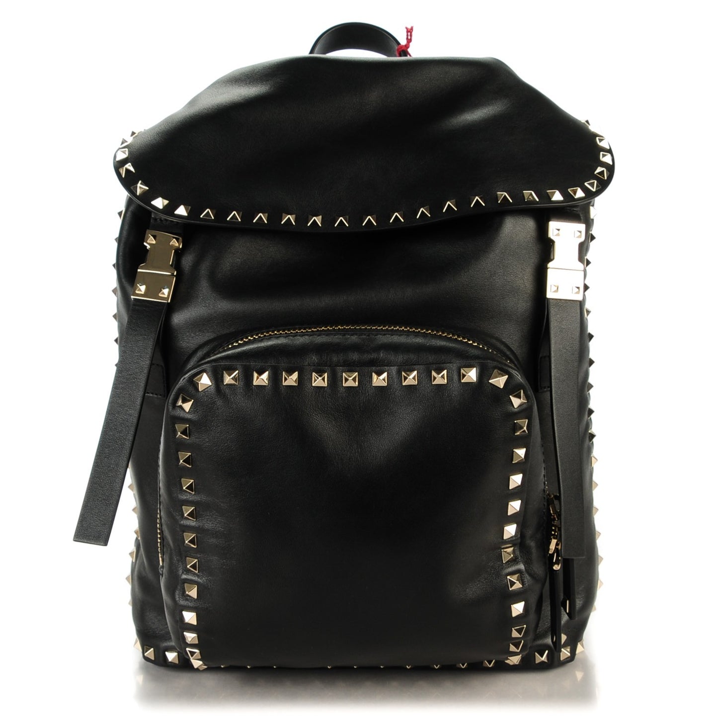 Smooth Calfskin Rockstud Double Buckle Backpack Black