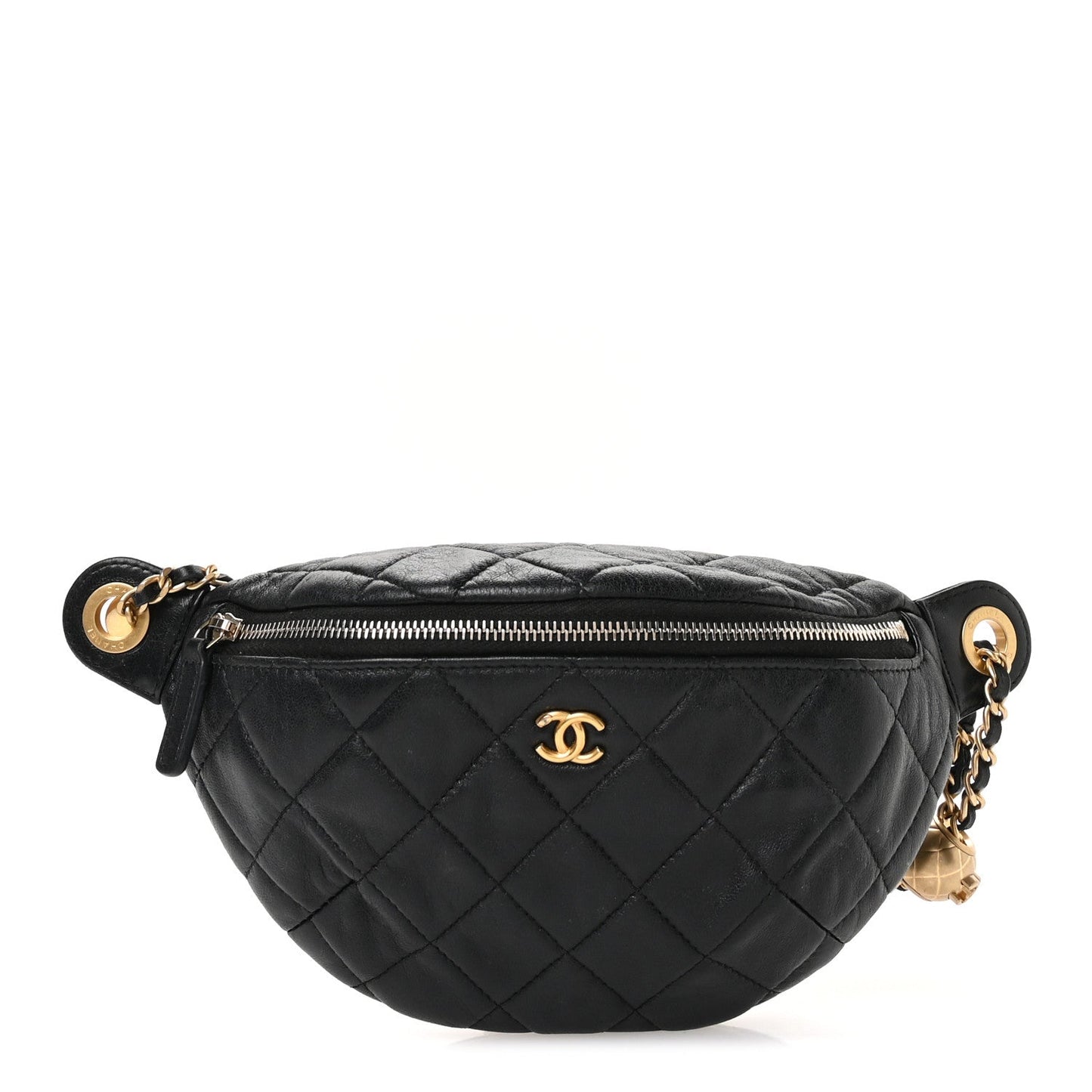 Shiny Lambskin Quilted Pearl Crush Belt Bag Black